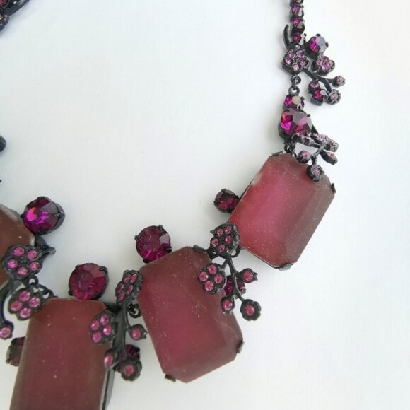 Vintage 90s Czech handmade glass necklace purple in black - Picture 5 of 6